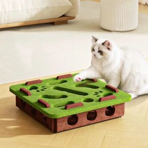 Cat Felt Puzzle Box with Rolling Balls Fun Interactive Scratching Teasing Maze Felt Splicing Box Toy