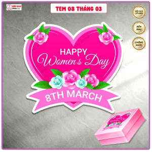 Tem Dán 8/3 Happy Women Day Decal Dán Trang Trí Hộp Quà Giỏ Hoa Thiệp Tặng Chúc Mừng Ngày Quốc Tế Phụ Nữ 8 Tháng 3.