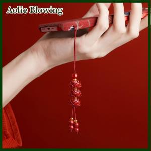 Aolie Natural Cinnabar Lotus Car Keychain Chinese Style Lucky Phone Chain Bag Pendant Hanging