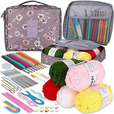 58 Buah Crochet Kit Beginner Pemula Lengkap Paket Merajut Portabel Alat Merajut DIY Jarum Rajut Set