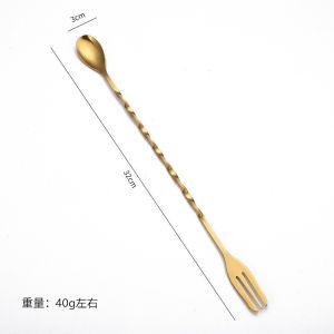 Stainless Steel Cocktail Stirring Spoon Fork Coffee Juice Milk Tea Stirrer Bar Twisted Mixing Spoon Barware Bartender Tools 26/32cm
