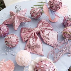 NAELIN Quà tặng bóng xốp Đồ trang trí cây thông Noel Chống vỡ Màu hồng Đồ trang trí treo cây thông Noel Tinh tế Tự làm Giáng Sinh