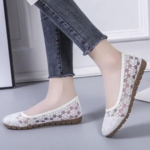WomenS Flats 2025 Spring New Mesh Round-Toe Shallow Mouth Mom Shoes Flat Loafers Soft Sole WomenS Shoes