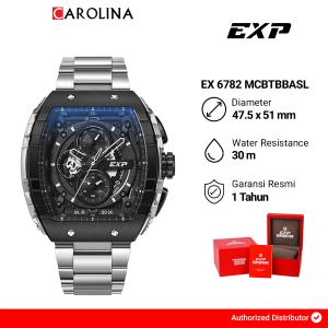 Jam Tangan Pria Expedition Chronograph EXP EX 6782 MCBTBBASL Black Dial Silver Stainless Steel Strap