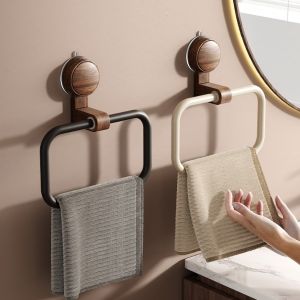 New Bathroom Towel Rack Vintage Walnut Wood Waterproof Bathroom Towel Holder with Suction Cup Mount Wall-Mounted Towels Ring2026