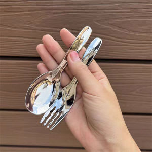 Fantic Stainless Steel Round Spoon Net Red Golden Dinner Long Handle Stirring Dessert Spoons For Kitchen Accessories Gadgets
