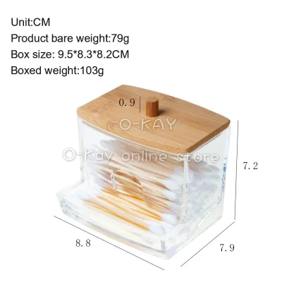 O-KAY Acrylic Bathroom Storage Jars with Bamboo Lid – Qtip Cotton Swab & Makeup Organizer Container