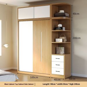 Wardrobe Modern Family Bedroom Sliding Wardrobe Sliding Door Storage Cabinet Solid Wood Combination Storage