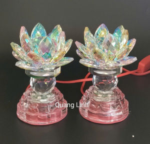 Đôi đèn thờ pha lê hoa sen xà cừ- đèn đổi màu ( 1 cặp)