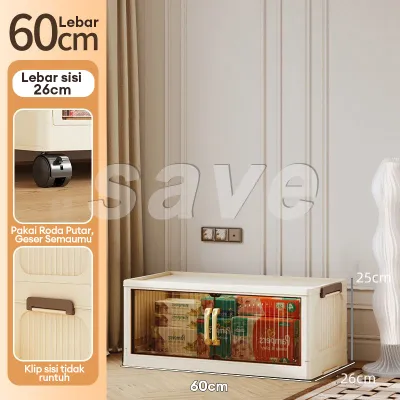 Save Mall Lemari Plastik Lipat Susun 35-80cm - Penyimpanan Baju Buku Bayi | Desain Kuat Hemat Tempat untuk Kos Apartemen Varian Pintu Magnet Transparan
