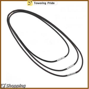 [Towering Pride] Black Wax Leather Cord Stainless Steel Rotary Clasp Necklace Choker Rope Jewelry