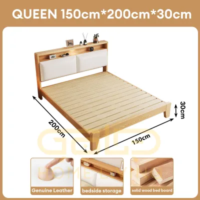 GOLD Solid Wood Bed Frame New Zealand Pine Wood Super Single/Queen/King Bed Frame Solid Wood Bed Heavy Duty With Headboard Wooden Katil Kayu Platform Base Bedroom Furniture实木床