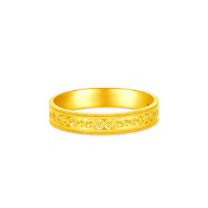 CHOW TAI FOOK 999 Pure Gold Round Patterned Ring - EOF1765