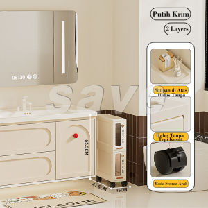 Save Mall Kabinet Plastik Premium dengan Pintu Flip Up & Laci Lemari Serbaguna Beroda untuk Dapur Kamar Mandi | Rak Penyimpanan Antisip Celah 3-7 Tingkat