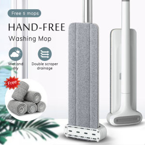 【Free 5pcs Mop Cloths】Alat Pel Lantai Flat Mop Pel Tarik Praktis Ultra Mop Hand Free Pel Peras Hand Free Untuk Pel Lantai Alat Pel Magic Cleaning Cleaner Praktis Membersihkan Rumah Otomatis Tanpa Peras Alat Pel Hand Free Squeeze Mop Wash for Floor