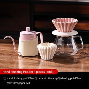 BINCOO Pour-Over Coffee Dripper Set with Manual Grinder Coffee Filter Cup Maker Set Temperature-Controlled Coffee Pot Ceramic Glass Pour-Over Kettle Set
