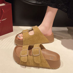 Bebealy Women Slippers With A Buckle Womens Shoes New Summer Casual Slippers Retro Trend Beach Slippers Round-headed Flip-Flops2026