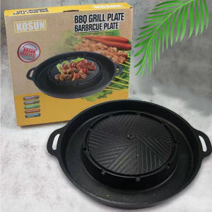 กระทะปิ้งย่าง 2in1 กระทะทรงกลม + ช่องน้ำซุป บาร์บีคิว ใช้ได้กับเตาแก็ส และเตาถ่าน ล้างง่าย ไม่ติดกระทะ เคลือบเทปล่อน[COD]