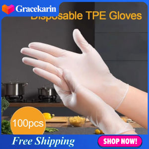 Gracekarin Online 100Pcs Clear vinil TPE Glooves Latex sarung tangan percuma pengendalian rumah makanan makmal kerja makanan aksesori dapur S/M/L/XL