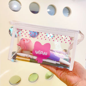 Bisa COD Kawaii Transparent Pouch / Tempat Pensil Transparant Korea Zipper Motif Aesthetic Kreatif Lucu / File Mika Bag Pouch PVC Transparan Serba Guna Multifungsi Make Up Bag Vian
