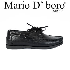Mario D Boro Mens Classic Black/Black Brown Leather Boat Shoes MY 25866 C64