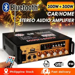 300W+300W Digital Hifi Bluetooth Stereo Audio Amplifier Fm Radio Usb BT-198A 12V 220V HIFI Mini Audio Player