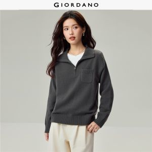 GIORDANO Women Sweaters Half Zip Ribbed Collar Sweaters Single Pocket Fashionable Casual Loose Sweaters 13356637