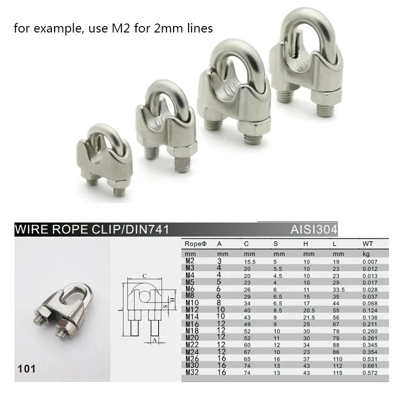 Wire Rope Clip M3 Cable Clamps (12 PCS) 304 Stainless Steel Cable Clip With Locknut, U Bolt Saddle Wire Rope Clamp For 3mm Rigging Rope Garden - View #2