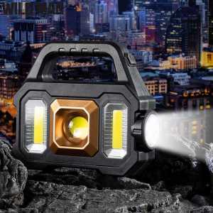 Handheld Flashlight COB Solar USB Rechargeable Portable Searchlight LED High Power Electric Torch With Side Light for Outdoor Camping