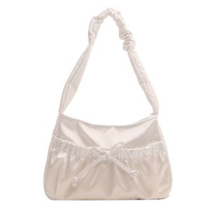 R3LRW0X Bow Pleated Hand Bag Satin Korean Style INS Shoulder Bag Simple Portable Fashion Underarm Bag Girls