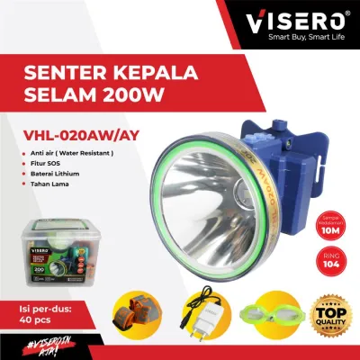 Senter Kepala Selam Visero VHL-020AW 200 Watt Cahaya Putih Dengan Fitur SOS BONUS Kacamata Selam