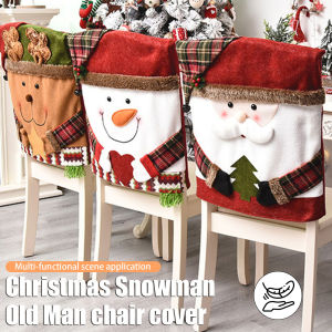 Festive Christmas Chair Covers Santa Snowman Style 2 Pieces for Holiday Home Décor