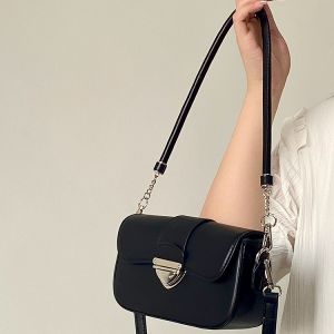 IELGY Ladies Black Bag All-Match Trendy Underarm Bag Crossbody One-Shoulder Baguette Bag