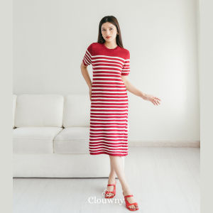 Clouwny Mona Stripes Dress Casual Wanita Korean Up To Bigsize Premium Rajut