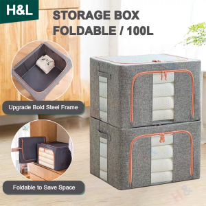 🚚SG Seller🚚 22L/66L/80L /100L/ 110L Foldable Container Storage Box with steel frame Linen Oxford Home Wardrobe Organizer Storage For Cloth Toys Books