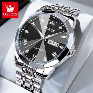 OLEVS 9931 Đồng hồ nam chính hãng Dây đeo bằng thép đúc đặc Lịch kép Chống thấm nước chống xước tốt