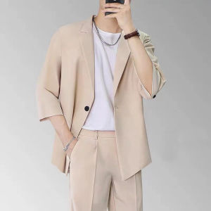 GE 3/4 Sleeves Casual Plain Suit Summer Korean Style Loose Mens Suit Blazers