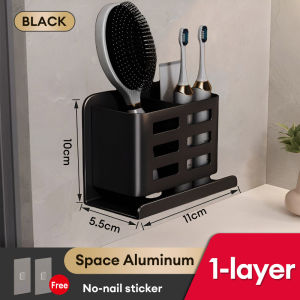 AUMU Non-Drill Wall-Mounted Storage Shelf Kitchen Basket Draining Bathroom Toothbrush Toothpaste Holder Organizer