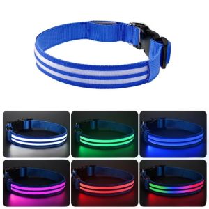STARRY Adjustable Light Up Dog Collar Flashing Light Nylon Material Night Safety Buckle Chain High Quality Anti-Lost Pet Luminous Collar Night Walk