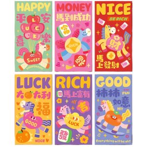 LANCE 6pcs 2026 Horse Year New Year Red Envelope Cartoon Chinese Money Bag Best Wishes Red Pocket Lunar Year Celebration