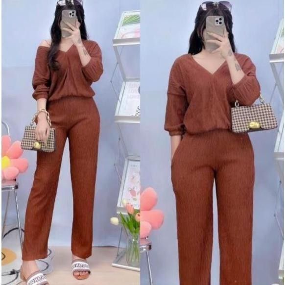 1515-VNeck%20Loose%203/4%20Sleeve%20Top%20Terno%20Coords%20Set%20Trendy%20Women%20Casual%20%5BM-2XL%5D%20-%20Image%204