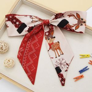 HUIHEYU For Women All-match Simple Printed Long Scarf Neck Tie Korean Style Scarves New Years Headwear Bag Scarfs Accessories Bow Christmas Hair Band Long Silk Scarf Female Printed Scarf Hair Ribbon