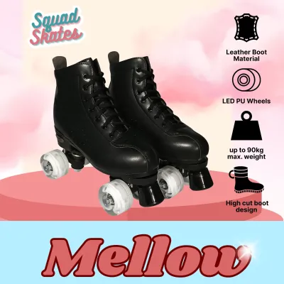 Squad Skates Mellow Roller Skates for Teens Adult with LED Wheels Light (F-675) EU35 To EU45 -Black