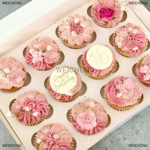 [COD] WEICHENG ท็อปเปอร์เค้กวงกลมสีโรสโกลด์อะคริลิคท็อปเปอร์คัพเค้กสุขสันต์วันเกิด10ชิ้น
