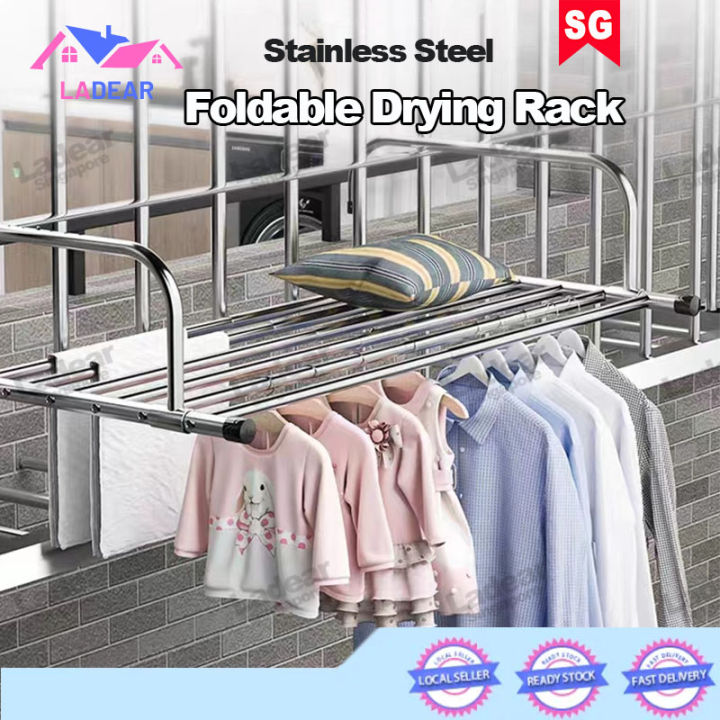 {SG} Stainless Steel Foldable Laundry Drying Rack Retractable Clothes