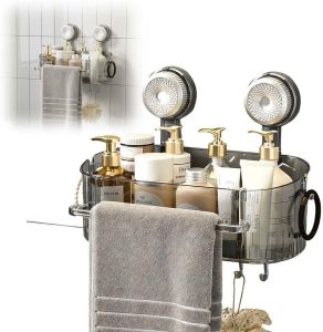 No-Drill Bathroom Suction Storage 2026 Upgrade Removable Bathroom Hanging Suction Storage No Drilling Shelves Powerful Suction Cup Storage Holder Heavy Duty Shower Organizer (Gray)