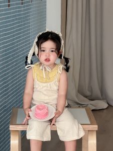 Girls summer thin clothing 2026 Summer Korean-style childrens clothing baby overalls girls sleeveless doll shirt set