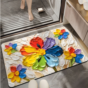 3D Floral High Quality Anti-skid Thick Door mat 40x60cm Diatomite Fully Rubberize for Home Entrance Indoor Outdoor Bedroom bathroom kitchen Floor Mat Absorbent home decoration Alony
