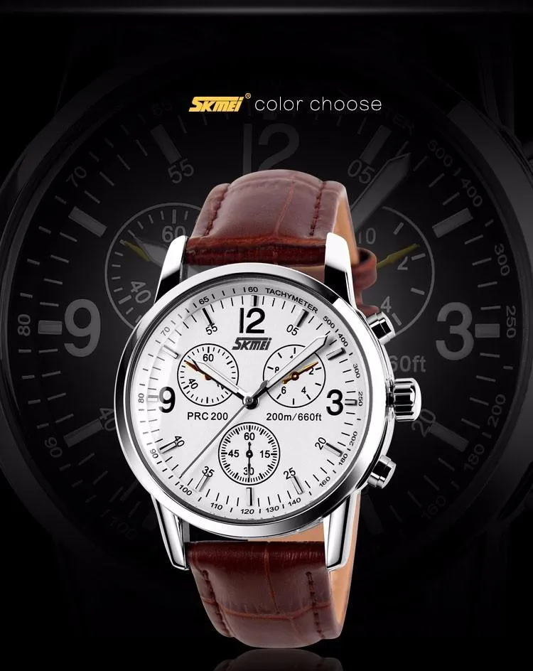 SKMEI Men Fashion Watch Stainless Steel Business Leather Casual