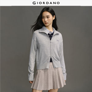 Giordano Women Brand embroidery notched collar cardigan Free Shipping 12355604